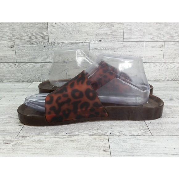 J Crew Sandals Womens 9 Tortoise Slip On Leopard Print Jelly Pool Slides Brown - Picture 9 of 12